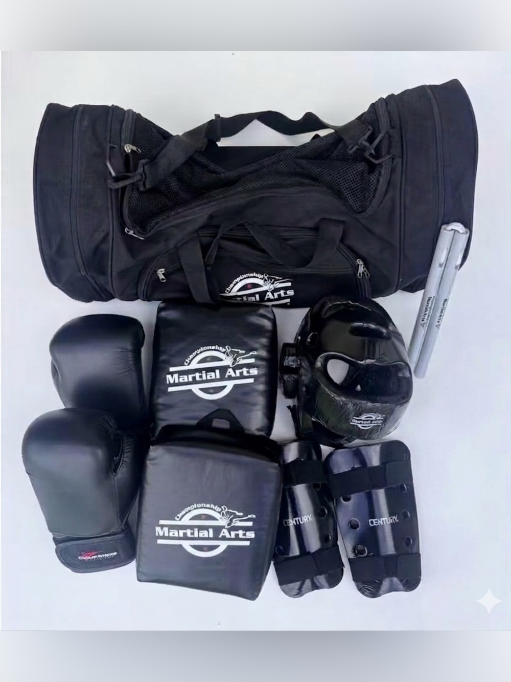 Martial Arts Gear Bundle-Gloves, Headgear, Pads & Gym Bag (Championship/Century)